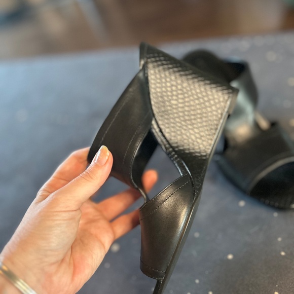 H By Halston Wedge Sandals Black Womens Leather - Picture 2 of 7